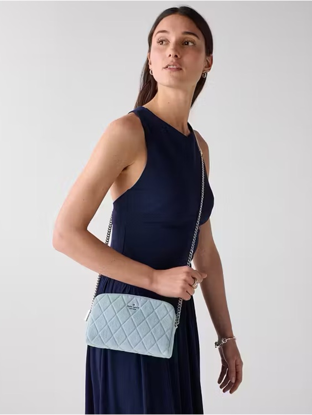 kate spade Quilted Denim Crossbody in Light Blue with Silver Chain